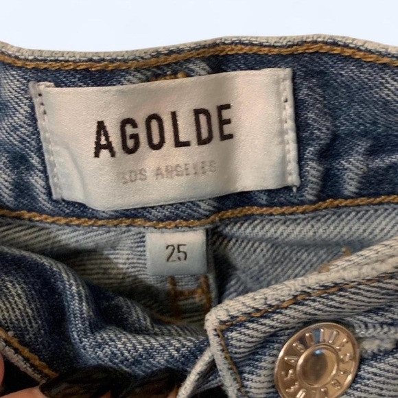 Agolde Riley Sz 25 high-waisted, straight-leg, button fly distressed denim jeans - Picture 3 of 7